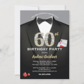 カジノ60歳の誕生日の招待状。黒と金ゴールド 招待状 (正面)