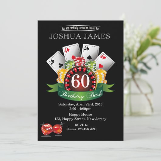 カジノ60番目の誕生日招待状 – 任意の年齢 招待状 (スタンド正面)