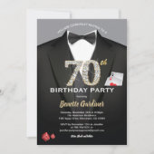 カジノ70歳の誕生日の招待状。黒と金ゴールド 招待状 (正面)