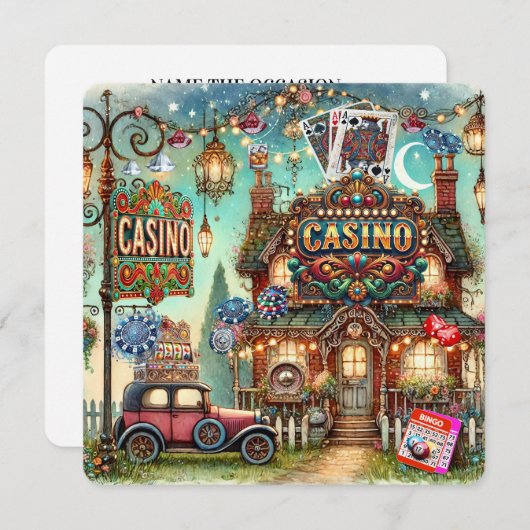 カジノ。カード.ビンゴ 招待状 (正面/裏面)