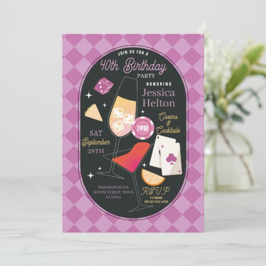 カジノ コクテイル ラスベガス バースデー カード ピンク (スタンド正面)