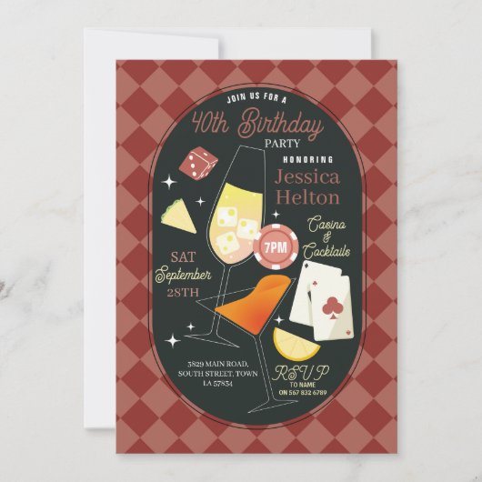 カジノ コクテイル ラスベガス 誕生日 サイコロ トランプ 招待状 (正面)