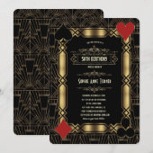 カジノ ゴールド アートデコ ガツビー 20年代 誕生日パーティー 招待状 (正面/裏面)