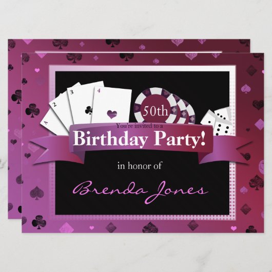 カジノ – ベガススタイル誕生日招待状 招待状 (正面/裏面)