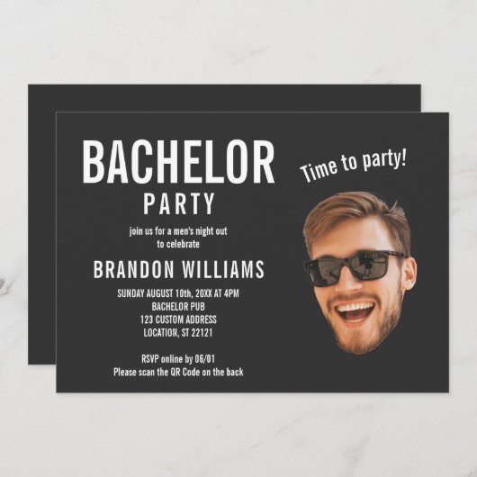 カジュアルおもしろいカスタムバチュラーパーティ 招待状 (正面/裏面)