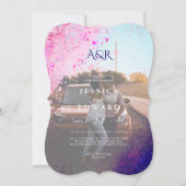 カジュアルお洒落Pink Blueグリッター結婚写真 招待状 (正面)