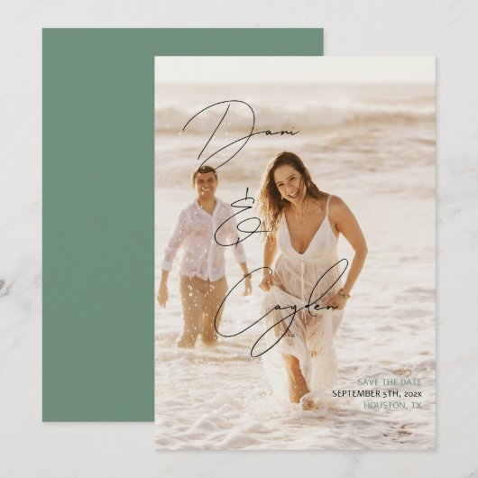 カジュアルでおしゃれな手書き風フォントのSave The Date 招待状 (正面/裏面)