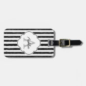 カジュアルで黒く色彩の鮮やかでストライプなモノグラムおよび名前 ラゲッジタグ (正面横)