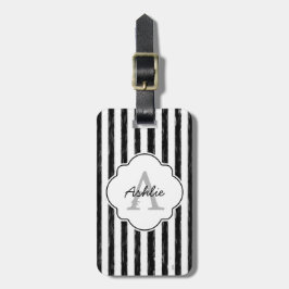 カジュアルで黒く色彩の鮮やかでストライプなモノグラムおよび名前 ラゲッジタグ