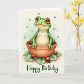 カジュアルなカエル誕生日カード カード (黄色い花)