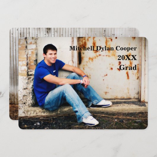 カジュアルなグランジ-卒業の発表 招待状 (正面/裏面)