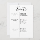 カジュアルなスクリプト結婚式のウェルカムメッセージと行程表の週末 案内状 (裏面)