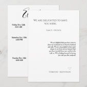 カジュアルなスクリプト結婚式のウェルカム＆行程表の週末 案内状 (正面/裏面)