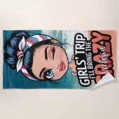 カジュアルなヘアスタイルの女子会オリジナルカスタム ビーチタオル (正面)