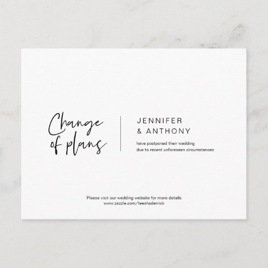 カジュアルな優雅さ、計画変更、延期 ポストカード (正面)