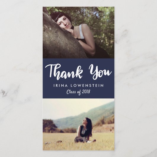 カジュアルな卒業生2の写真は濃紺感謝していしています サンキューカード (正面)