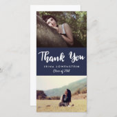 カジュアルな卒業生2の写真は濃紺感謝していしています サンキューカード (正面/裏面)