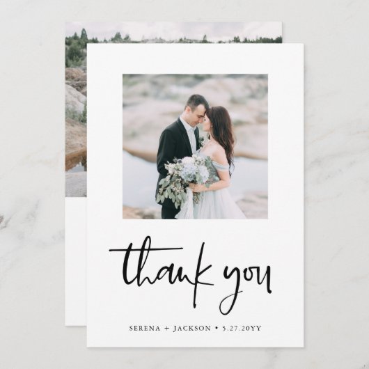 カジュアルな原稿|のミニマリスト2の写真の結婚式 サンキューカード (正面/裏面)