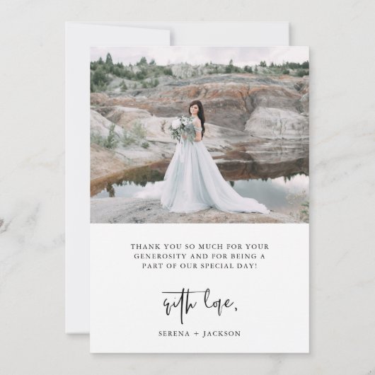 カジュアルな原稿|の赤面のミニマリスト2の写真の結婚式 サンキューカード (裏面)