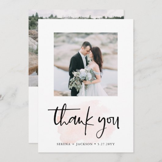 カジュアルな原稿|の赤面のミニマリスト2の写真の結婚式 サンキューカード (正面/裏面)