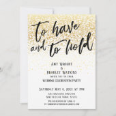 カジュアルな手書きフォントが輝くゴールドのコンフェッティ 招待状 (正面)