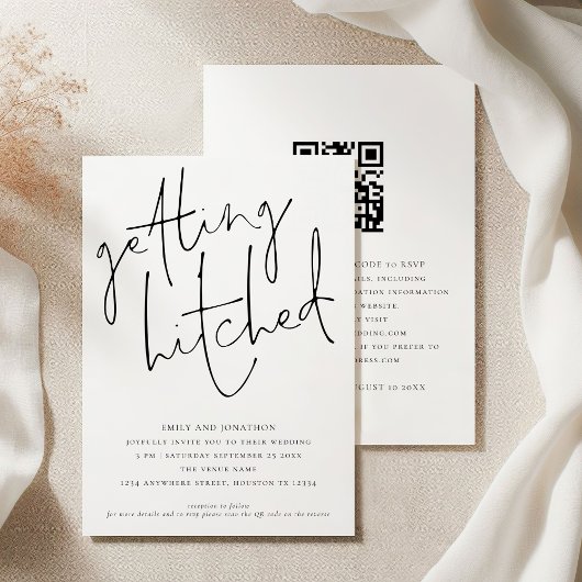 カジュアルな結婚式の案内スクリプトQRコード付ウェディング招待状 招待状