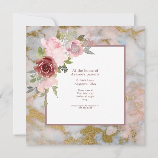 カジュアルな結婚式の水彩花の招待状 招待状 (裏面)