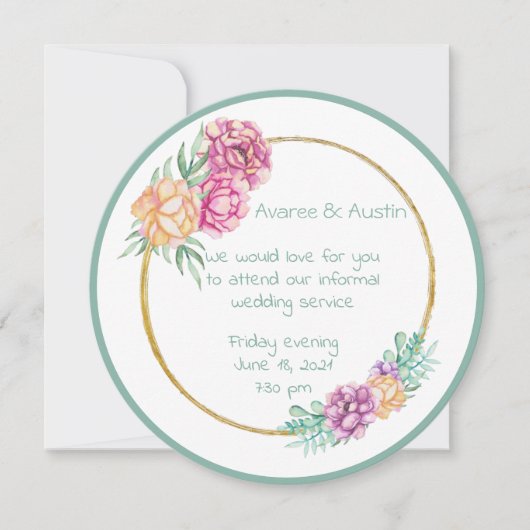 カジュアルな結婚式の水彩花イラスト 招待状 (正面)