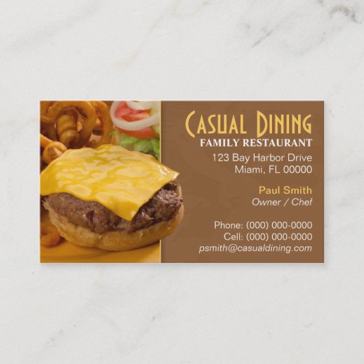 カジュアルな食事の飲食業カード 名刺 (正面)