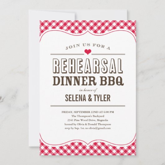 カジュアルなBBQのリハーサルの夕食の招待状 招待状 (正面)