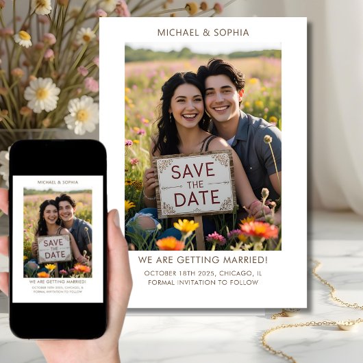 カジュアルなSave the Dateの写真テキストエンゲージメント セーブザデート