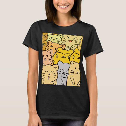 カジュアルウェアの女性用Tシャツ用のかわいい猫の群れ Tシャツ (正面)