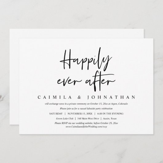 カジュアルウェディングエロープメントパーティー、ハッピーエバーアフター 招待状 (正面/裏面)