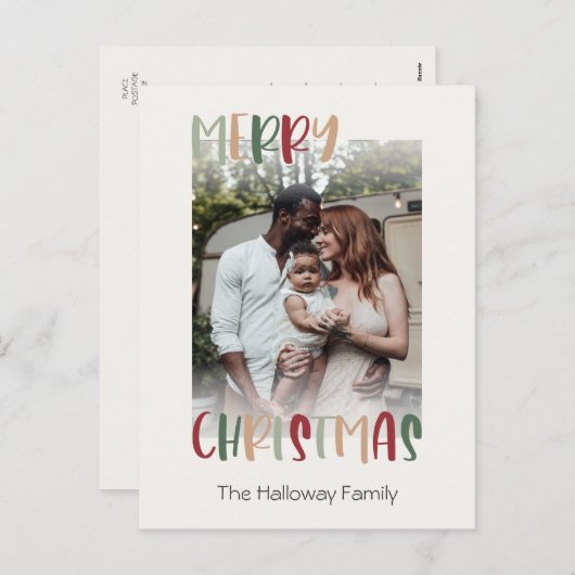 カジュアルカラフルクリスマスの色あせ写真 シーズンポストカード (正面/裏面)