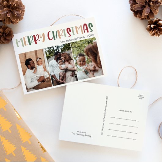カジュアルカラフルクリスマス写真 シーズンポストカード