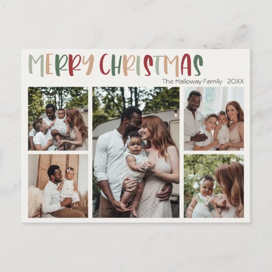 カジュアルカラフルChristmas Five Photo シーズンポストカード (正面)