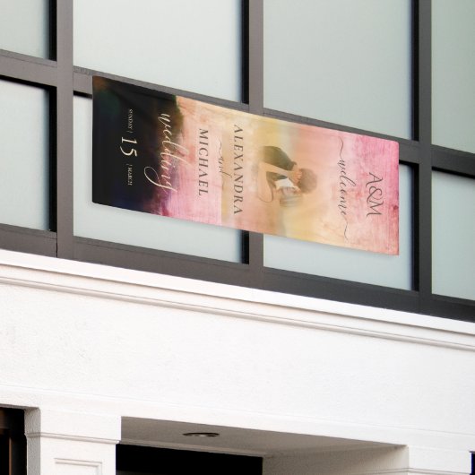 カジュアルクリームブラック抽象芸術オーバーレイ結婚写真 横断幕 (ビルの外側)