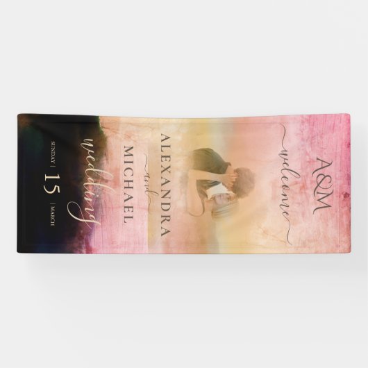 カジュアルクリームブラック抽象芸術オーバーレイ結婚写真 横断幕 (横)