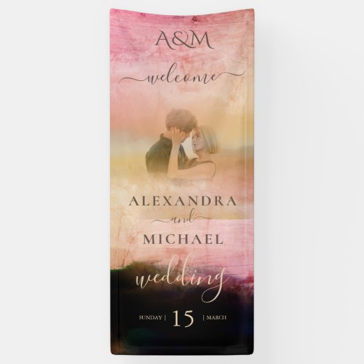 カジュアルクリームブラック抽象芸術オーバーレイ結婚写真 横断幕 (縦)