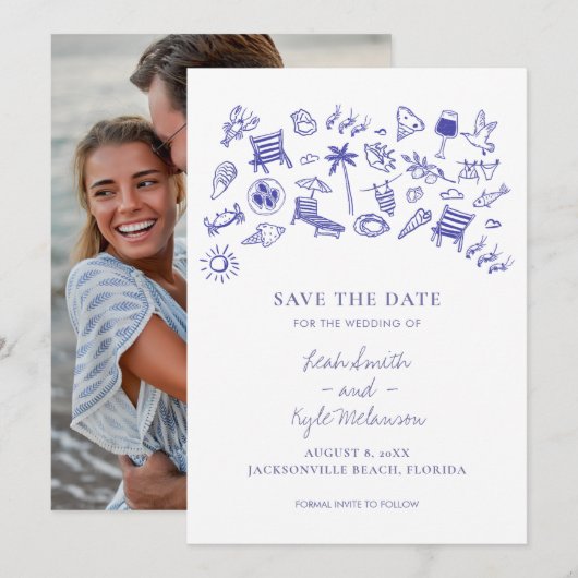 カジュアルサマーコーストウェディングフォトSave the Date (正面/裏面)