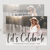 カジュアルスクリプトブラック | ツーフォト卒業パーティー 招待状 (正面/裏面)