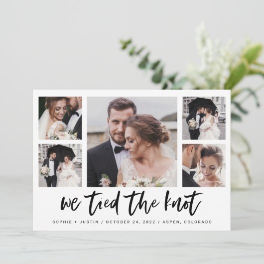 カジュアルスクリプトマルチフォトウェディングアナウンスメント 招待状 (スタンド正面)