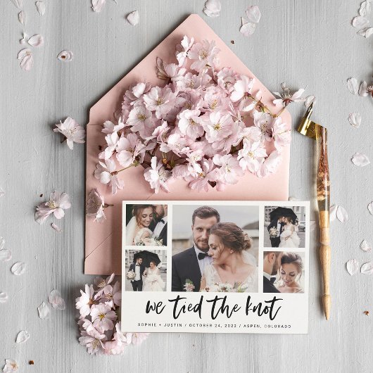 カジュアルスクリプトマルチフォトウェディングアナウンスメント 招待状