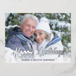 カジュアルスクリプモダントHappy Holidays Winter Photo 箔シーズンポストカード<br><div class="desc">素敵なスクリプトのフォントで独自の"Happy Holidays"冬の写真カジュアルカードをモダン作成する。フォイルのカラースタイルを制御できる。購入前まカスタムたは購入後に背面にメッセージを追加する。</div>
