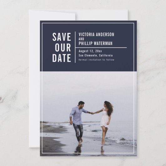 カジュアルタイポグラフィフレームフラット日付の写真を保存 セーブザデート (正面)