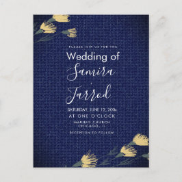 カジュアルデニムとワイルドフラワーの結婚式ポストカード ポストカード