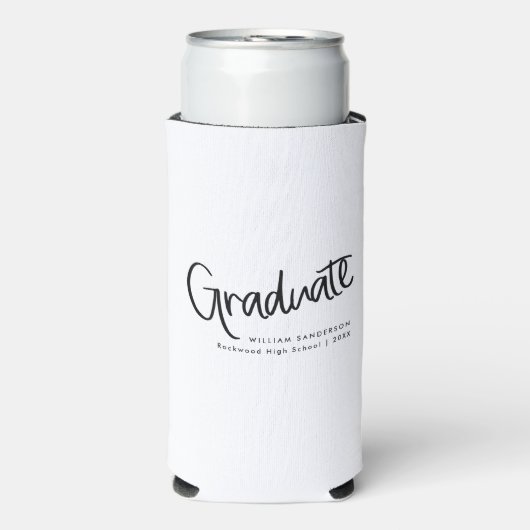 カジュアルトレンディースクリプトブラック&ホワイト卒業 スリム缶クーラー (Seltzer正面)