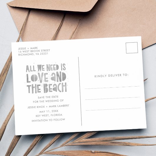 カジュアルビーチの目的地の結婚式の日付を保存 案内ポストカード