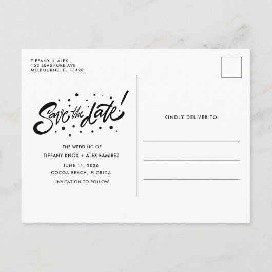 カジュアルビーチ結婚式予算日付の保存 案内ポストカード (裏面)