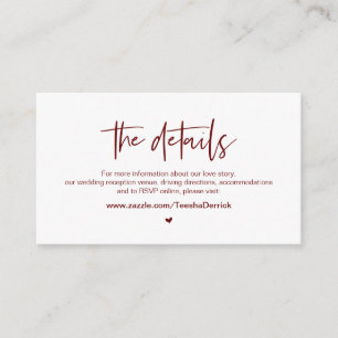 カジュアルブルゴンディ・エレガンス、我々の結婚詳細 エンクロージャーカード